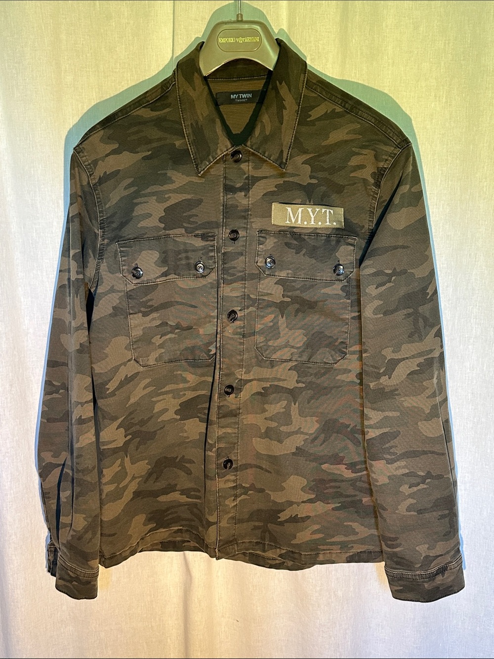 Men's Camouflage Button-Up Jacket - Green Camo Size M